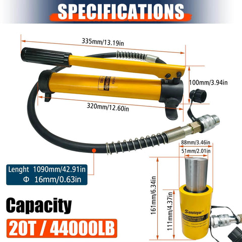 ✝️ Hydraulic Cylinder Jack,20 Ton Heavy Duty Porta Power Kit with CP-180 Manual Hydraulic Hand Pump,2" Stroke Single Acting Industrial Mini Hydraulic Ram specifications