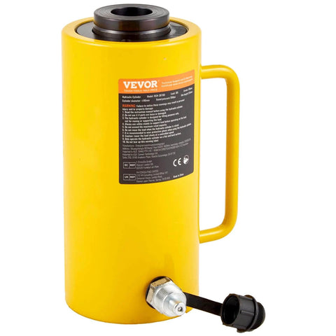 ✝️ Hydraulic Cylinder Jack 30Ton, Solid Ram Hydraulic Cylinder 4Inch, yellow single acting jack with quick connector, side view