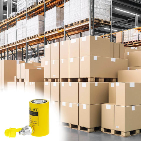 Hydraulic Cylinder Jack 10 Ton Porta Power Kit With 2 Inch Stroke Heavy Duty Single Acting Ram in a warehouse setting.