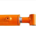 Close-up of orange Heavy Duty Hydraulic Cylinder 1.5 Inch Bore 16 Inch Stroke 3500 PSI Double Acting SAE 6 Port with cross tube end