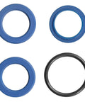 Hydraulic seals and O-rings for 2" Bore 36" Stroke Hydraulic Cylinder, including blue and black rubber rings.