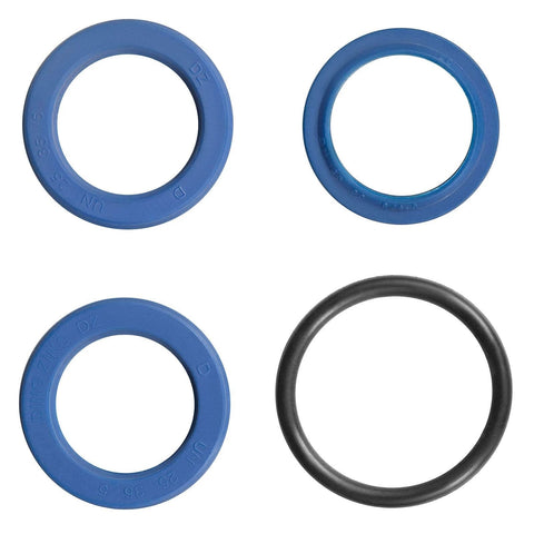 Hydraulic seals and O-rings for 2" Bore 36" Stroke Hydraulic Cylinder, including blue and black rubber rings.