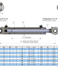 Technical diagram showing Hydraulic Cylinder - Swivel Eye Cylinder - Universal Hydraulic Cylinders (Bore Size : 1.5", Stroke : 8") dimensions.