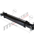 Workhorse Double Acting Tie Rod Hydraulic Cylinder For Agriculture, 2 Inch Bore 10 Inch Stroke, 2500 PSI, Welded Construction, Three Eighths Inch NPT Ports, Farm Grade AG Series Magister Hydraulics in side view.