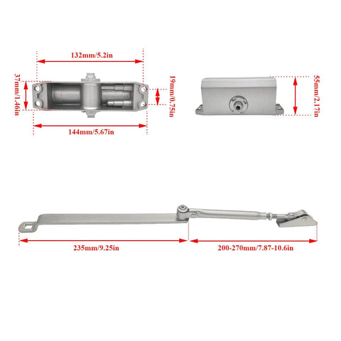 Heavy Duty Hydraulic Door Closer With Adjustable Arm And Hold Open Aluminum Alloy Construction Soft Close Action dimensions