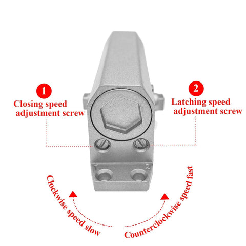 Front view of Heavy Duty Hydraulic Door Closer With Adjustable Arm And Hold Open Aluminum Alloy Construction Soft Close Action