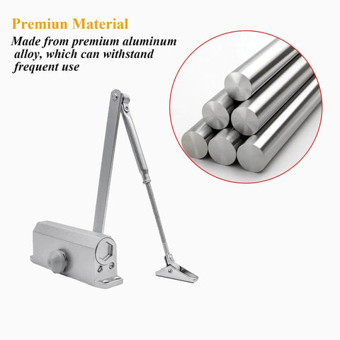 Heavy Duty Hydraulic Door Closer With Adjustable Arm And Hold Open Aluminum Alloy Construction Soft Close Action for doors.