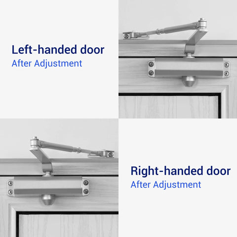Automatic Door Closer (Silver), FS-1306 Residential Hydraulic Auto Door Closer installed on left and right-handed doors.