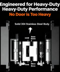 Close-up of 2 Pack 7 Inch Hydraulic Self Closing Concealed Door Hinges Heavy Duty Metal 180 Degree Opening Adjustable Closing Speed Rust Resistant For Commercial And Residential Interior Exterior Doors showing solid 304 stainless steel body.