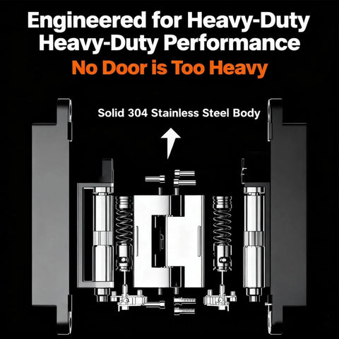 Close-up of 2 Pack 7 Inch Hydraulic Self Closing Concealed Door Hinges Heavy Duty Metal 180 Degree Opening Adjustable Closing Speed Rust Resistant For Commercial And Residential Interior Exterior Doors showing solid 304 stainless steel body.