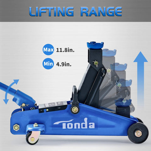 Hydraulic Floor Jack 1.5 Ton Portable Car Lift With 4.9 To 11.8 Inch Lift Range Blue Durable Steel Construction side view