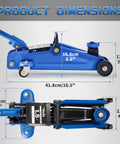 Hydraulic Floor Jack 1.5 Ton Portable Car Lift With 4.9 To 11.8 Inch Lift Range Blue Durable Steel Construction dimensions