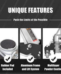 Side view of Low Profile Hydraulic Floor Jack With Dual Piston Quick Lift Pump In Aluminum And Steel Construction For Race Ready Performance, 1.5 Ton Capacity, black finish, highlighting rubber pad, aluminum frame, and powder coating features.