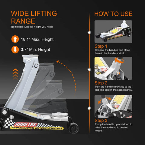 Diagram of Low Profile Hydraulic Floor Jack With Quick Lift Pump For Racing And Everyday Use Three Ton Capacity