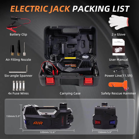 Heavy Duty 5 Ton Hydraulic Floor Jack Kit With Tire Inflator LED Light For Quick Safe Lifts And Portable Carry Case For Cars SUVs Sedans And MPVs StandTall Complete Accessory Set showing components in carrying case