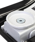 Close-up of black Low Profile Hydraulic Floor Jack With Quick Lift Pump For Racing And Everyday Use Three Ton Capacity