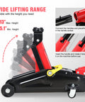 Low Profile Hydraulic Trolley Floor Jack 2 Ton Capacity 13 inch max lifting range diagrams