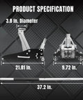 Dimensions of Low Profile Hydraulic Floor Jack With Dual Piston Quick Lift Pump In Aluminum And Steel Construction For Race Ready Performance, 1.5 Ton Capacity (3000 Lb), Black Finish, Ideal For Cars And Light Trucks, Torin TAM815016L.