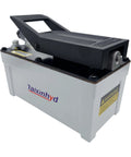 Front view of Taixinhyd Hydraulic Pump Air Hydraulic Foot Pump Aluminum Tank 98 CU.in 10000 PSI Air Actua Treadle Hydraulic Pump with Pipe, Grey.