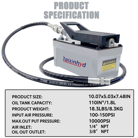Taixinhyd Hydraulic Pump Air Hydraulic Foot Pump Aluminum Tank 98 CU.in 10000 PSI Air Actua Treadle Hydraulic Pump with Pipe, Grey