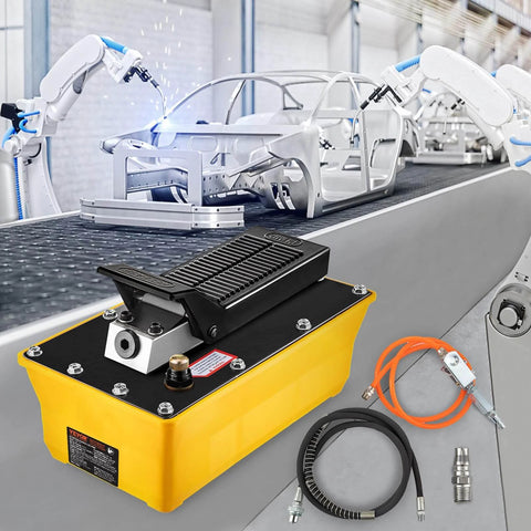 Air Hydraulic Pump, 10,000 PSI Hydraulic Foot Pump with 0.6 Gal Reservoir, hose and spray gun, used in auto repair and rigging