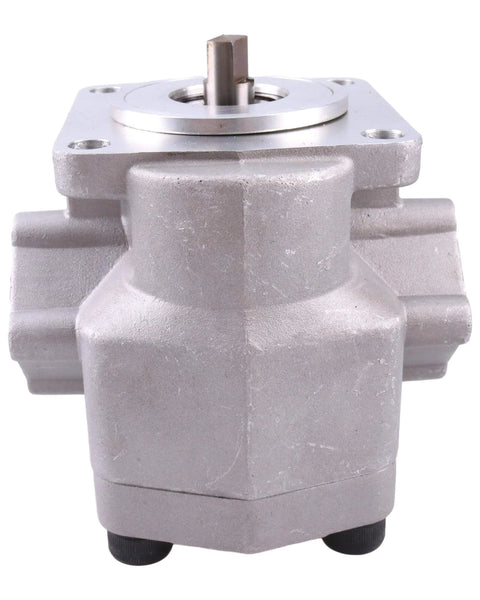 Front view of FridayParts Hydraulic Gear Pump 67810-76100 67810-76102 GPO79R GPO120R GPO79L GPO120L Compatible for Kubota Tractor B1550D B1550E B1750D B8200EP Replacement (Right-rotation) showing metal housing and shaft.