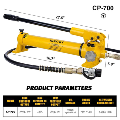 CP-700 Manual Hydraulic Hand Pump for 30 ton Low Profile Hydraulic Jack Porta Power Kit, with dimensions and specifications.