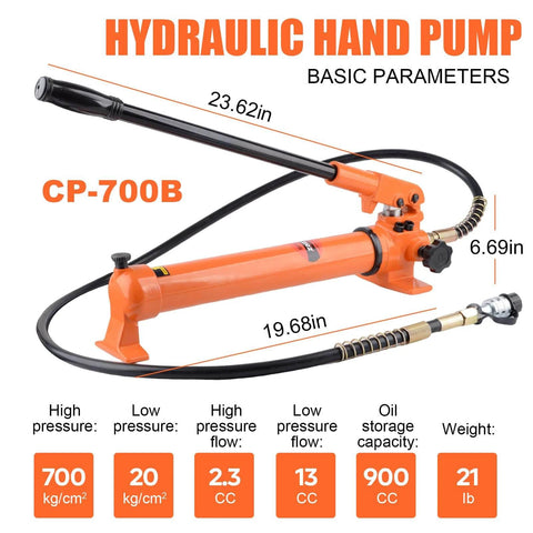 (1000psi) (HZ-700) Hydraulic Pump Hand Operated Pump Hydraulic Hand Pump Manual Pump for Porta Power and Jack (1000psi) (HZ-700) showing dimensions and specifications