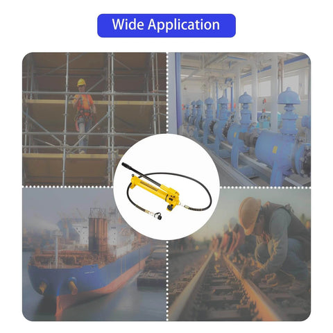 SLIYXTWIO CP-700 Hydraulic Hand Power Pump - Portable with 10000psi Max Pressure Output displayed with industrial applications in background.