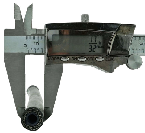 Caliper measuring Quarter Inch Hydraulic Hose Assembly Two Wire Braided With Quarter Inch Male Npt Fittings On Both Ends 4000 Psi Working Pressure Minus Forty To Two Hundred Fifty Seven Fahrenheit Abrasion Resistant Cover Machine Crimped At Both Ends Multiple Lengths
