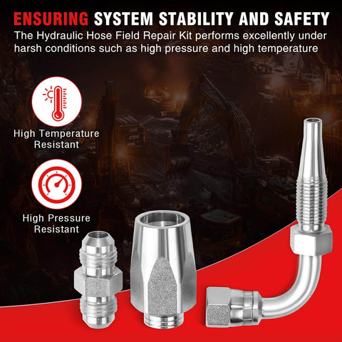 2-Pack 90 Degree Hydraulic Hose Field Repair Kit For Three Eighths Inch Inner Diameter Reusable, Zinc Plated Fittings And Components, Two Wire Braided Hose Repair Tool For Onsite Fixes And Quick Replacements