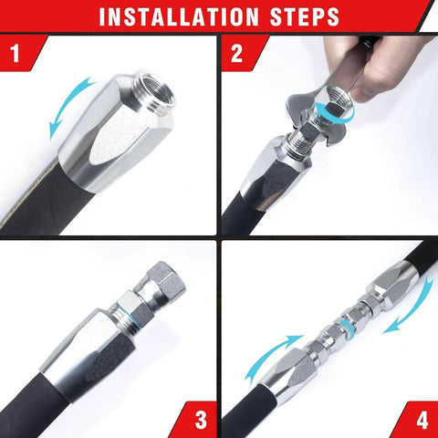Installation steps for Two Pack Three Eighths Inch Hydraulic Hose Field Repair Kit Reusable For 2-Wire Braided Hoses