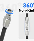 Go-To 3-Piece Hydraulic Hose Repair Kit With Reusable Zinc-Plated Carbon Steel Fittings For R2/R16/R17/R19 Hoses, 1/4 3/8 1/2 Inch IDs, showing non-kink fitting