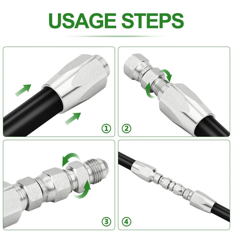 Two-Piece Hydraulic Hose Repair Kit With Three Eighths Inch Reusable Fittings For Two-Wire Braided Hoses Up To 4000 PSI usage steps