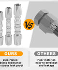 Two Pack One Quarter Inch Hydraulic Hose Field Repair Kit With Reusable Two Wire Fittings For R2 R16 R17 R19 2SN 2SC Double Wire Braided Hoses Up To Four Thousand PSI The Go-To Emergency Fix For The Jobsite, showing zinc-plated fittings versus cracked hose for comparison.