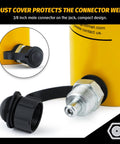 3/8 inch connector with dust cover on Beefy Twenty Ton Hydraulic Ram Jack With Eight Inch Stroke For Portable Industrial Lifting Multi Section Cylinder Built Tough For Auto Repair Construction And Shop Maintenance Three Eighth Inch Connector Newtry