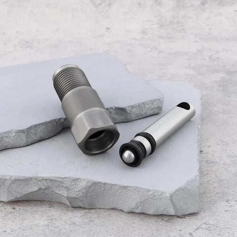 Hydraulic jack oil pump piston set components, silver color, shown on stone surface. Part of ✝️ 2 Sets of 2-20 Tons Hydraulic Jack Oil Pump Piston Set for Oil Pumps Pistons and Plungers replacement.