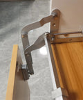 Kitchen Cabinet Door Flap Up Support Furniture Hinge with Lift Up Mechanism, installed on wooden cabinet, close-up view