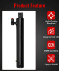 Hydraulic Lift Cylinder 000971 G2 Replacement For Tommy Gate, black cylinder with valve and features listed for truck bed hoists.