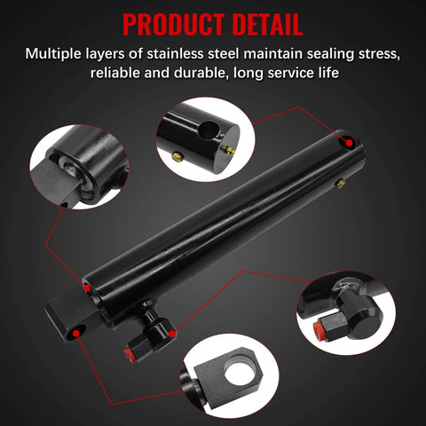 Hydraulic Lift Cylinder 000971 G2 Replacement For Tommy Gate series, black steel body and details, showcasing forged rod and sealed piston