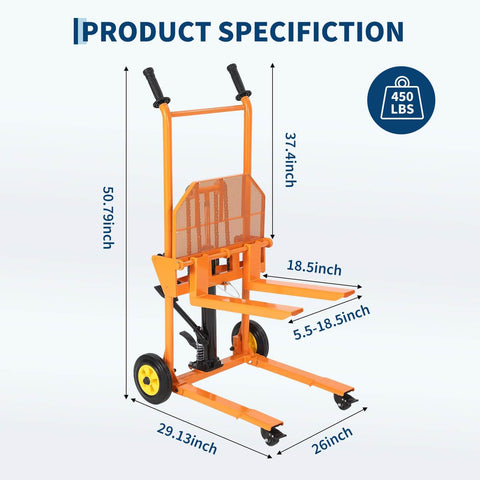 450 Lbs Hydraulic Material Lift Dolly With Adjustable Forks And Removable Platform Manual Fork Winch Stacker For Pallets