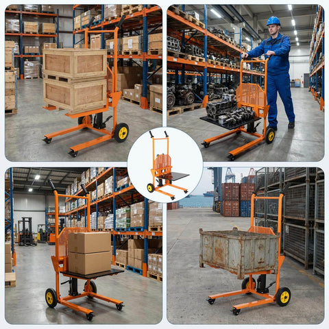 450 Lbs Hydraulic Material Lift Dolly With Adjustable Forks And Removable Platform Manual Fork Winch Stacker For Pallets Pallet Truck Dolly Cart A True Workhorse Heavy Duty Warehouse Lift 36 Inch Max Lift in warehouse lifting boxes and metal parts