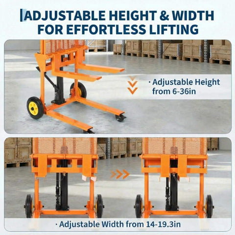 450 Lbs Hydraulic Material Lift Dolly With Adjustable Forks And Removable Platform Manual Fork Winch Stacker For Pallets
