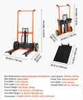 Hydraulic Material Lift Winch Stacker With 450 Lb Capacity And 35.4 Inch Lift Height, Foldable Portable Pallet Jack Table Cart, Orange And Black