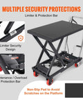 Hydraulic Lift Table Cart 500 Lb Capacity With 28.5 Inch Lift And Four PU Wheels for Safe Material Handling featuring security protections.