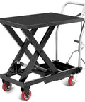 Hydraulic Lift Table Cart With Four Wheels 330 Lb Capacity, Steel Frame Adjustable Height 11 to 28.5 Inches for Warehouse