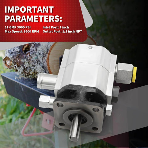 Front view of 11GPM 2 Stage 3000PSI Hydraulic Log Splitter Pump Aluminum Hydraulic Gear Wood Splitting Machine Pump