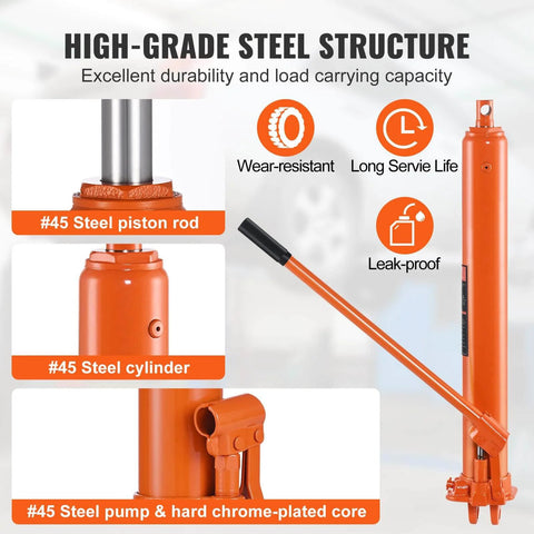 Heavy Duty 3 Ton Hydraulic Long Ram Jack For Engine Hoists And Garage Cranes With Clevis Base Slow Release Lift And Adjustable Height From 26.2 Inches To 46 Inches Ideal For Engine Lifts Farm And Shop Use VEVOR