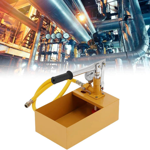 362 PSI Pressure Test Pump, Hydraulic Manual Water Pressure Tester Kit with Gauge, industrial pipeline background