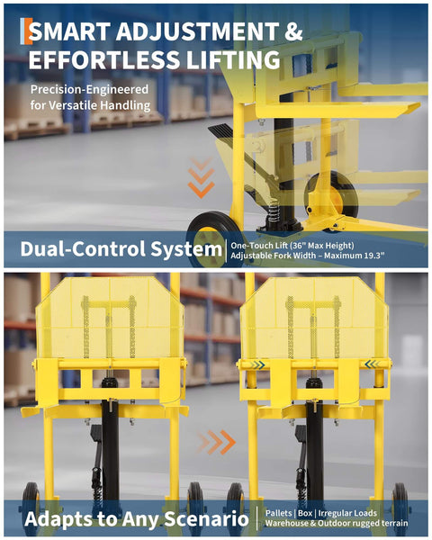 Heavy Duty Hydraulic Material Lift With 440 Lb Capacity Pallet Truck Dolly And Lift Table 36 Inch Max Lift shown lifting load